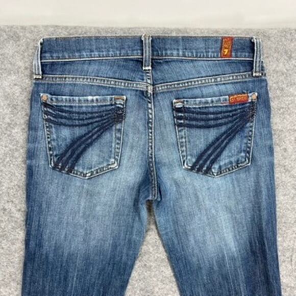 7 For All Mankind Dojo Jeans 27 Medium Blue wash Whiskering Frayed - Picture 5 of 9